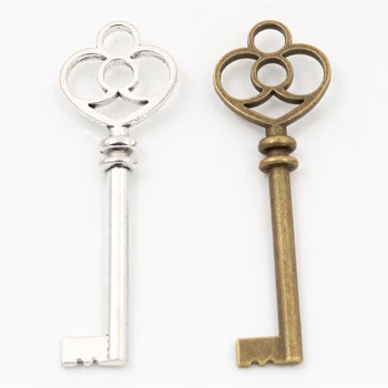 60x19mm 5ks Starožitné Bronzové a Starožitný Stříbrný Pozlacený Klíč Ručně vyráběné Přívěsky Přívěsek:pro DIY náramek, náhrdelník