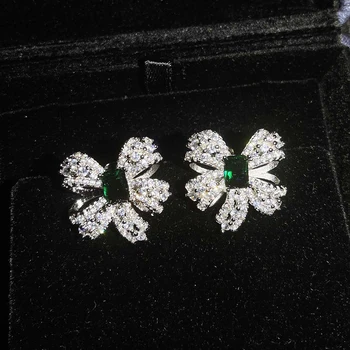Elegantní Dámy Bowknot Náušnice Inlay Lesk Náměstí AAA Zirkon Módní Minimalistické Šperky Pro Ženy, Svatební Zásnubní Dárky
