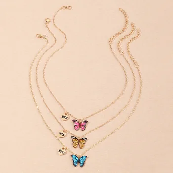 3 Ks Sada Roztomilé Barevné Malý Motýl Přívěskem Náhrdelník pro Dívky BFF Nejlepší Přátelé Děti Náhrdelník Iny Styl Sladké Šperky