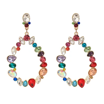 Vícebarevný Krystal Elegantní kruhové Náušnice Vintage Klasický Jednoduchý Design Houpat Náušnice pro Ženy Osobnost Šperky