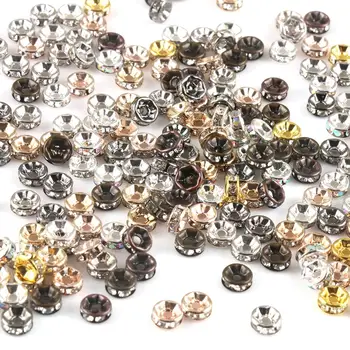 50ks Zlatý Stříbrný Pozlacený Drahokamu Rondelles Crystal Korálek 4/6/8/10mm Volné Korálky pro DIY Šperky Příslušenství Dodávky