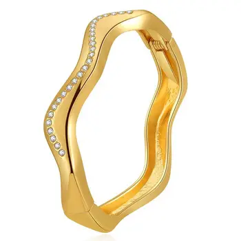 SRCOI Minimalistické Tenké Vlny Náramek S Drahokamu Kovové Vlnité Okraje Unikátní Design Gold Silver Barva Beachy Šperky Pro Ženy