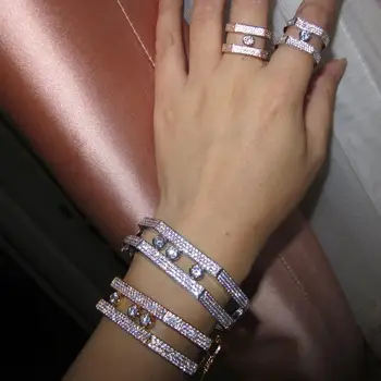 Podpora hot prodej kubický Zirkon Geometrické náramky náramky prsten návrhář mědi strana šperky set pro ženy