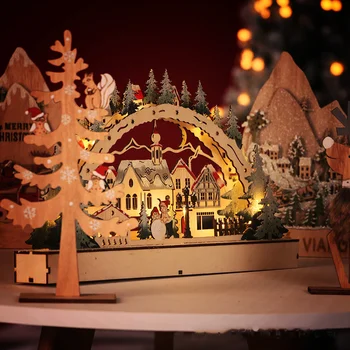 Vánoční Dekorace 2023 Dřevěné Vesnické Domy Noční Světlo Vánoční Ozdoba Lesní Scéna Vánoční Dekorace 2022 Vánoční Dárek Nový Rok