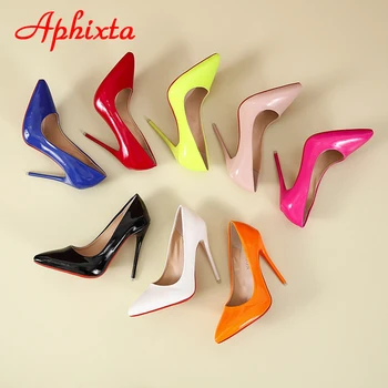 Aphixta 12cm Super Vysoké Tenké Podpatky Čerpadla Ženy Boty Špičaté Toe Patent Kožené Svatební Barevné Šaty Jehlové Podpatky Boty Ženy