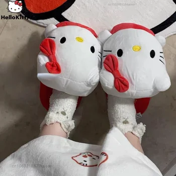 Sanrio Hello Kitty Boty Domácí Krásné Polovina-pack Domů Ploché Boty Teplé Měkká Velká Plyšová Panenka Toe Cap Luxusní Pantofle Pro Ženy