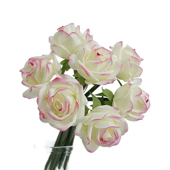 Simulace Zelených Rostlin, Aranžování Květin Umělé Latex Růže Kytice Svatební Domácí Obývací Pokoj Garden Růžová Bílá Růže Dekor