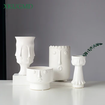 Hot Prodej New Nordic Keramická Váza Lidskou Tvář Moderní Abstraktní Hydroponické Květinové Aranžmá Nádoby Domácí Dekorace Ozdoby