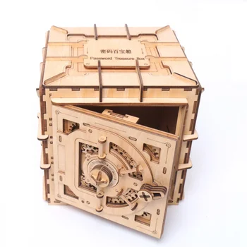 Trezor Poklad 3D Dřevěný Model Locker Kit DIY Mince Banka Mechanické Puzzle Hlavolam Projekty Pro Dospělé a Dospívající