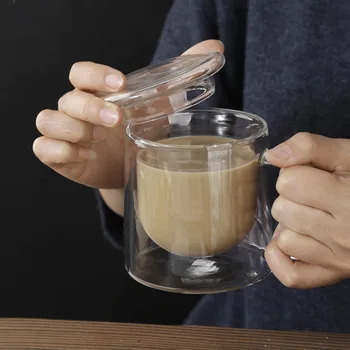Transparentní Double-vrstvené Sklo Vody Cup Light Luxury Jednoduchý Šálek Kávy Home Office Hrnek Velkoobchod Šťávy, Mléka, Hrnek na Pití z hrnečku