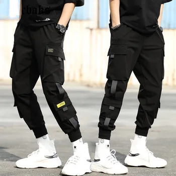 Streetwear Černé Harémové Kalhoty Mužů Pase Punk Kalhoty S Pásky Ležérní Slim Jogger Kalhoty Muži Hip Hop Kalhoty