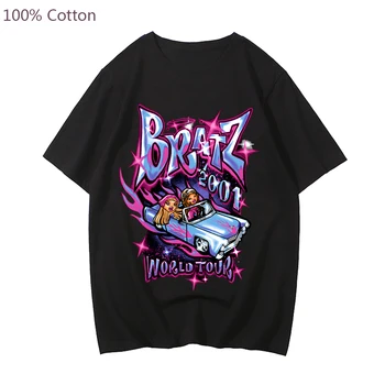 Bratz T-shirt Kreslený Muži/Ženy Grafický Tisk Tričko Bratzs Dolls World Tour Dopis Tisk tričko 100% Bavlna Letní trička