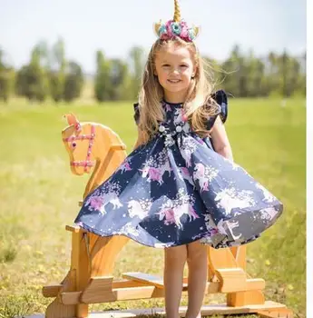 Děti Dívka Obléci 2020 Letní Nové Jednorožec Princezna Dívky Šaty Roztomilé Dítě Dívky Šaty 1-5 Let