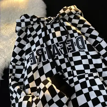 Šachovnice kostkované svetr ženské doplňky značky tide jaře a na podzim plus sametové volné bf líný vítr Americký hiphop bunda top