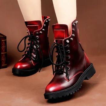 Kůže Martin boty dámské podzimní a zimní 2021 nové Britské vintage červené plyšové boty