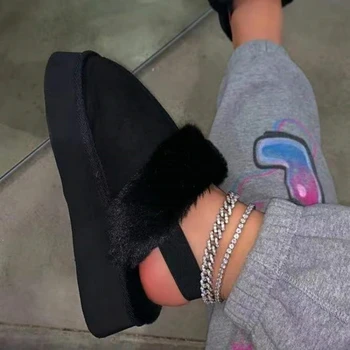 Módní Hot Prodej Přezůvky Ženy Zimní Plyšové Luxusní Sandály Skluzu na Platformě Skluzavky Ženské Tlusté Sole Designer Bavlna Domácí Obuv