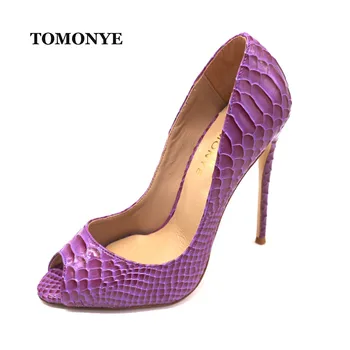 TOMONYE purple patent python had peep toe ženy, dáma, ženské večerní 120mm vysoké boty na podpatku čerpadla na zakázku, velikost 33 34 45 46