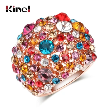 Kinel Luxusní Velký Křišťálový Prsten 585 Barvy Růžové Zlato Snubní Prsteny Pro Ženy Přehnané Punk Vintage Šperky Dárek 2021 Nové