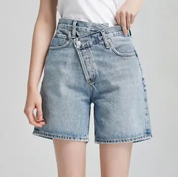 Asymetrický vysoký pasu ženy džínové šortky módní divoké letní lady džínové šortky