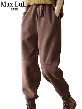 Max LuLu 2022 Luxusní Oblečení Korejský Design Zimní Žen Volné Kožešiny Teplé Harem Kalhoty Dámské Vintage Ležérní Bavlna Zahustit Kalhoty
