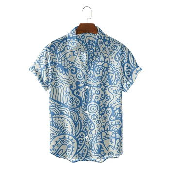 Módní Havajská Košile Pro Muže Letní Pláž Vintage Oblečení Etnické Kmenové Prvek Camisa Masculina Ropa Hombre Blusas Halenky