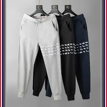 TB MLHA sportovní ležérní tepláky příliv výšivky na podzim pár pánské značky čtyři-bar pruhované bavlněné pletené slim-fit kalhoty