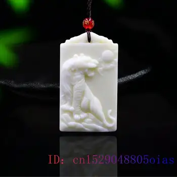 Jade Tiger Přívěsek Dárky, Přírodní Kouzlo Šperky Náhrdelník Módní Čínský Amulet Bílé Vyřezávané