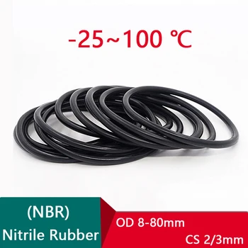 Tloušťka (CS) 2/3mm Černá Nitrilová Guma (NBR) TĚSNICÍ Kroužek OD 8-80mm Olej-Odolný Kroužek Těsnění Konzervační