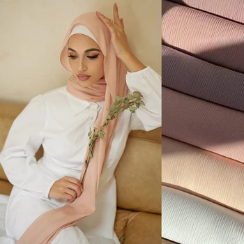 Prémiové Šifon Hidžáb Vráska Hijabs pro Ženy Turban šátek Šátek pro Ženy Muslimské Hijabs Sjaal Hoofddoek Femme Voile Musulman