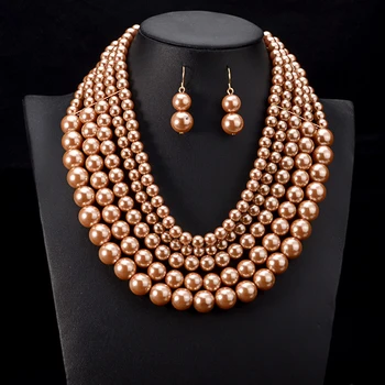UDDEIN Nigerijské Svatební šperky vícevrstvé pearl náhrdelník & přívěsek, svatební doplňky, šperky, africké korálky šperky set