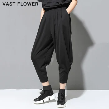 Černé Vysoké Pasu Harém Kalhoty Ženy Korejský Styl Skládaný Kapsy 2021 Letní Volné, Ležérní Dámské Kalhoty Streetwear Locanda Fiorita