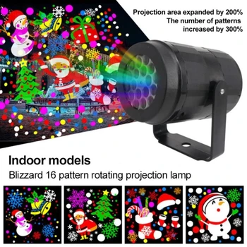 Vánoční Laser Projektor Světla 16 Vzor Led Sněhová Vločka Projekce Světla Pro Holiday Vánoční Dekorace Rotující Fázi Světla