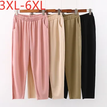 Nové 2021 léto Korea plus velikost dlouhé tužka kalhoty pro ženy velké slim ležérní elastické bavlněné kalhoty růžová černá 3XL 4XL 5XL 6XL
