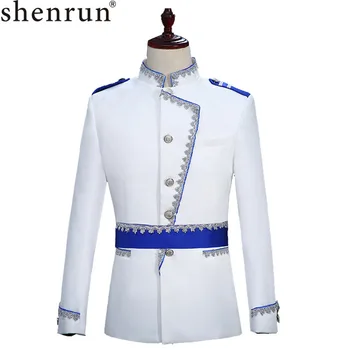 Shenrun Muži Blazer Slim Fit Vojenský Styl Jednotné Soudní Prince Bílé Módní Sako Svatební Ženich Hubená Jevištní Kostým