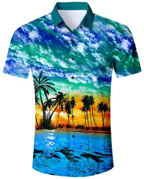 Letní Pánské Efektní Tisk Havajské Košile Ležérní Krátký Rukáv T-košile, Oblečení Pro Dovolenou Opotřebení Tlačítko Dolů Hawaii Vintage Oblečení
