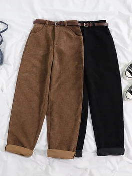 JMPRS Ženy Jaro Manšestrové Kalhoty s Vysokým Pasem Podzim Vintage Korean Ležérní Široké Nohy Kalhoty Elegantní Opasek Volné Bavlněné Streetwear