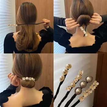 Vintage Shell Pearl Vlásenka Drdol Účes Vlasy Hůl Ženy Elegantní Vlasy, Gumičky Květina Vlasy Maker Nástroje Vlasy Příslušenství