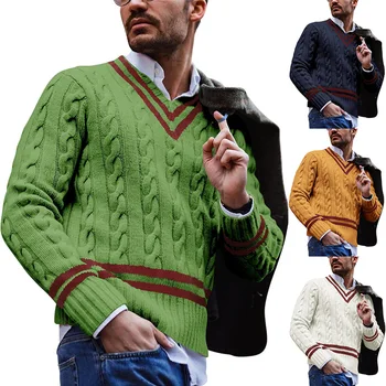 Podzimní Evropě, Americe Nové Pánské Oblečení V-neck Teplé Ležérní Svetry Svetry Pro Muže Módní Pletené Svetr Muž Streetwear