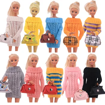 FreeShipping 3ks/Set Barbie Oblečení=1ks Svetr+1ks Sáček+1Pairs Doll Boty Pro Panenku Barbie 11.8 Inch Doplňky, hračky, Boty