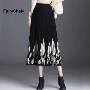 2020 Podzim Zimní Černé Pletené Dlouhé Sukně Ženy Teplé Vysokým Pasem Maxi Sukně Dámské Slim Office Lady Sukně