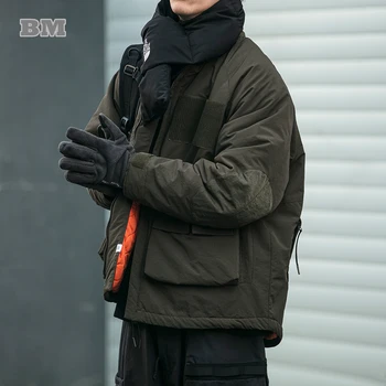 Japonský Streetwear Zimní Bundy Harajuju Vysoce Kvalitní Ležérní Tlusté Bundy Muži Korejské Oblečení Volné Multi Pocket Kabát Muž