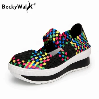 BeckyWalk Ručně Tkané Ženy Platforma Sandály Letní Boty Ženy Klín Ležérní Boty pro ženy zapatos mujer WSH2918