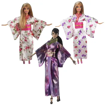 Barevné Japonské Župan Tradiční Kimono Princess Doll Šaty Pro Panenku Barbie Oblečení Dlouho Yukata Kostým 1/6 BJD Příslušenství, Hračky