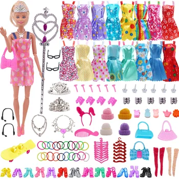 Random 1 Sada Doll Příslušenství pro Barbie Panenky Boty Boty Mini Šaty, Kabelky, Koruna Závěsy, Brýle, Oblečení Panenky, Děti, Hračky 12