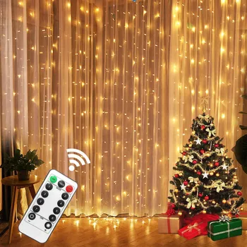 Závěs LED String Světla, Vánoční Dekorace 3x3m Dálkové Ovládání Holiday Svatební Víla Garland Světla pro Ložnice Venkovní Domů
