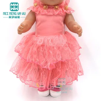 Panenky oblečení pro 43cm-45cm hračky new born panenka a american doll Růžové šaty princezny dítě Krajkové šaty