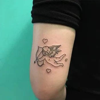 Roztomilý Láska Anděl Vodotěsné Falešné Tetování pro Muže, Ženy, Tělo, Rameno Amorův Šíp Dočasné Tetování Samolepky Černá Tetování